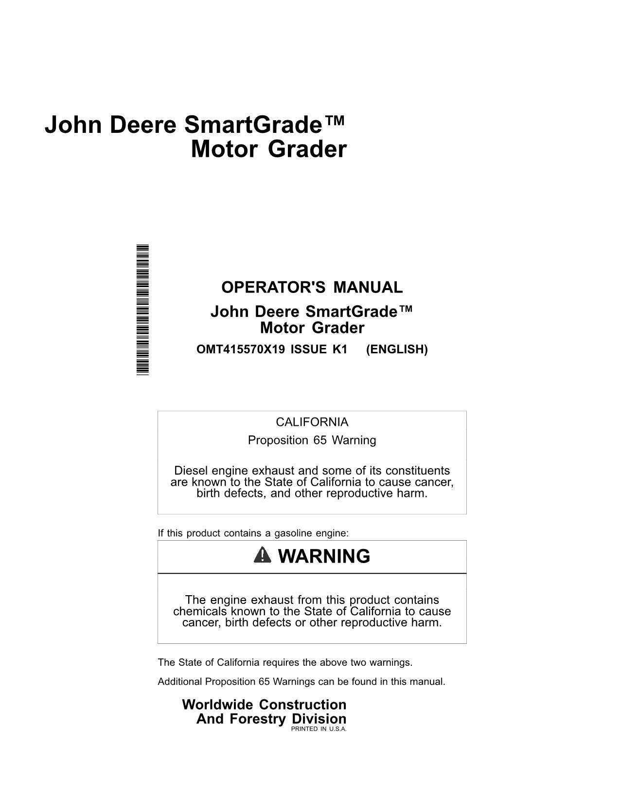 JOHN DEERE 620GP 622GP 670GP 672GP 770GP MOTOR GRADER OPERATORS MANUAL