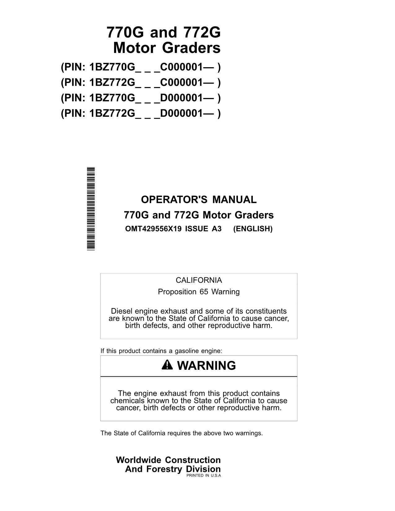 MANUEL D'UTILISATION DE LA NIVELEUSE JOHN DEERE 770G 772G #3