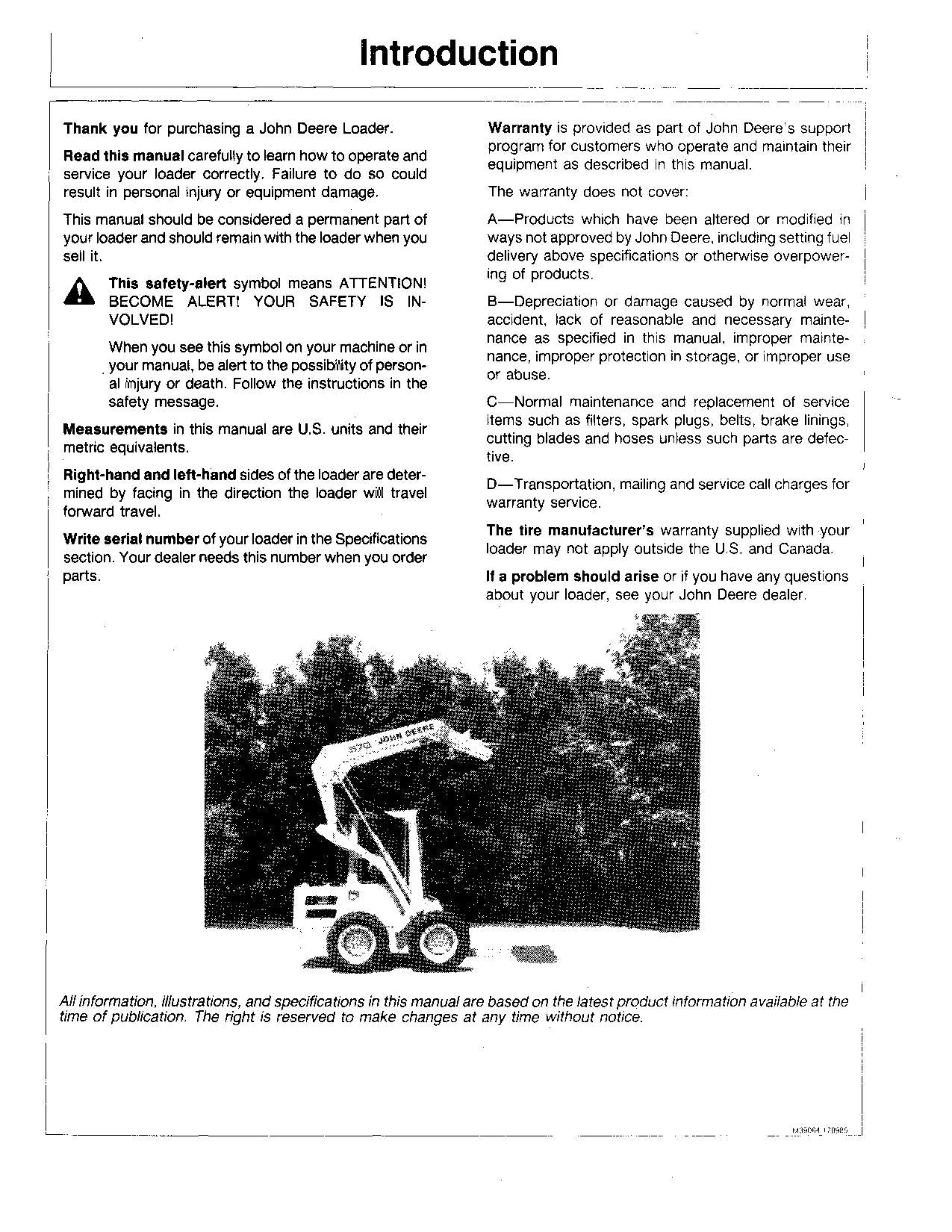 MANUEL D'UTILISATION DE LA CHARGEUSE COMPACTE JOHN DEERE 570 OMM70000