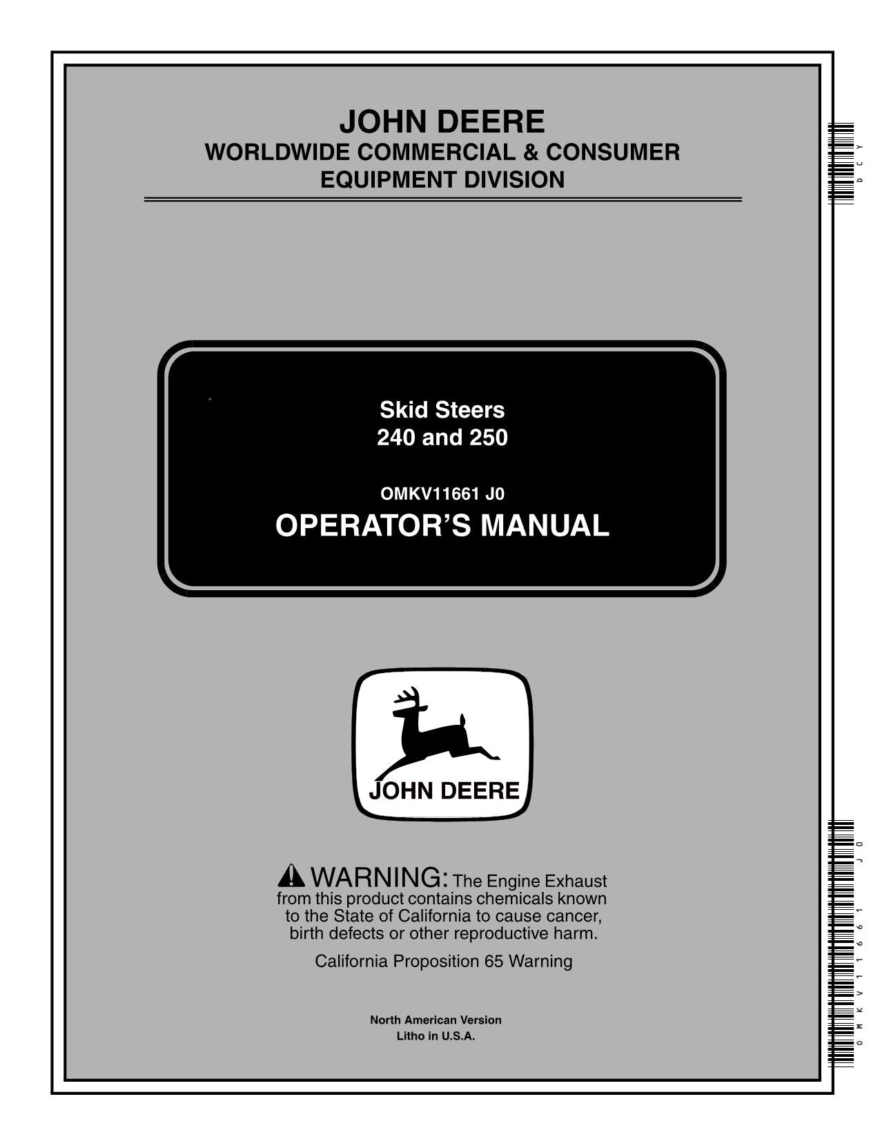 JOHN DEERE 240 250 SKID STEER OPERATORS MANUAL #1