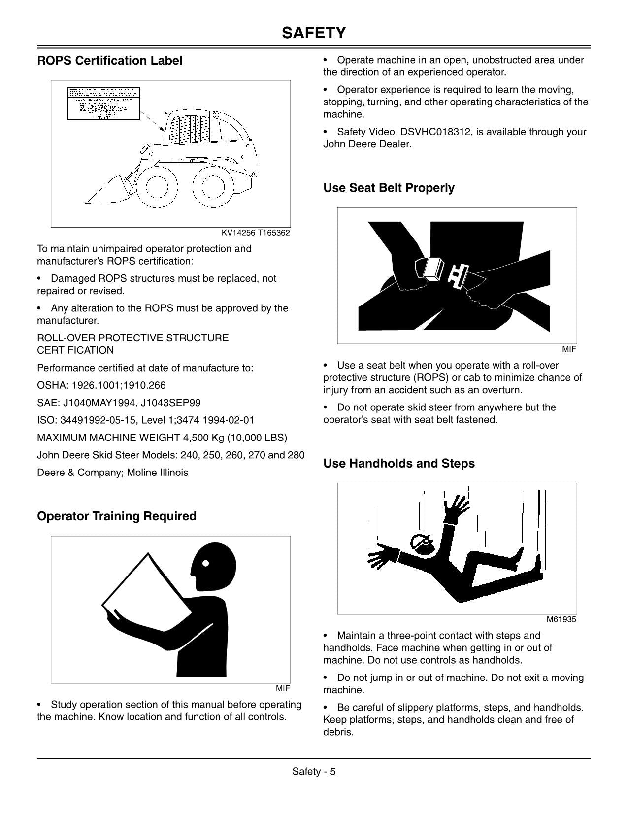 JOHN DEERE 240 250 SKID STEER OPERATORS MANUAL #2