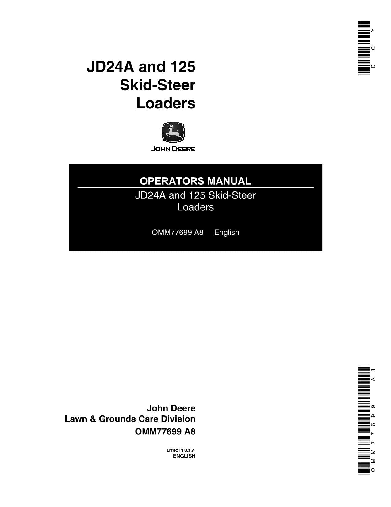 JOHN DEERE 24A 125 SKID STEER OPERATORS MANUAL