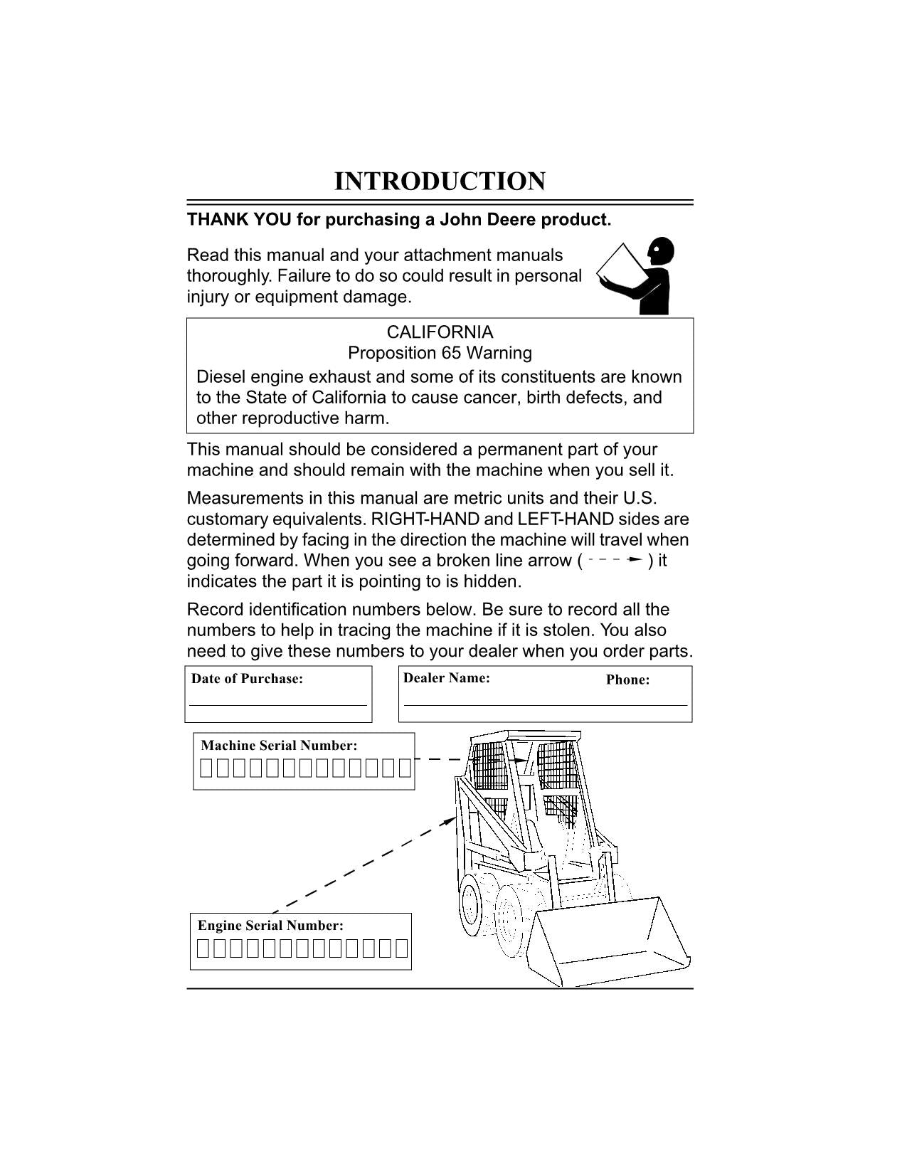 JOHN DEERE 3375 SKID STEER OPERATORS MANUAL 130001–