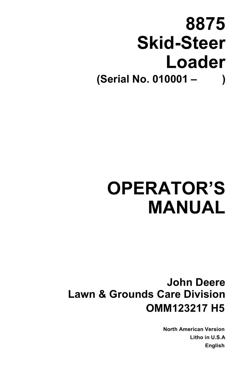 JOHN DEERE 8875 SKID STEER OPERATORS MANUAL #1