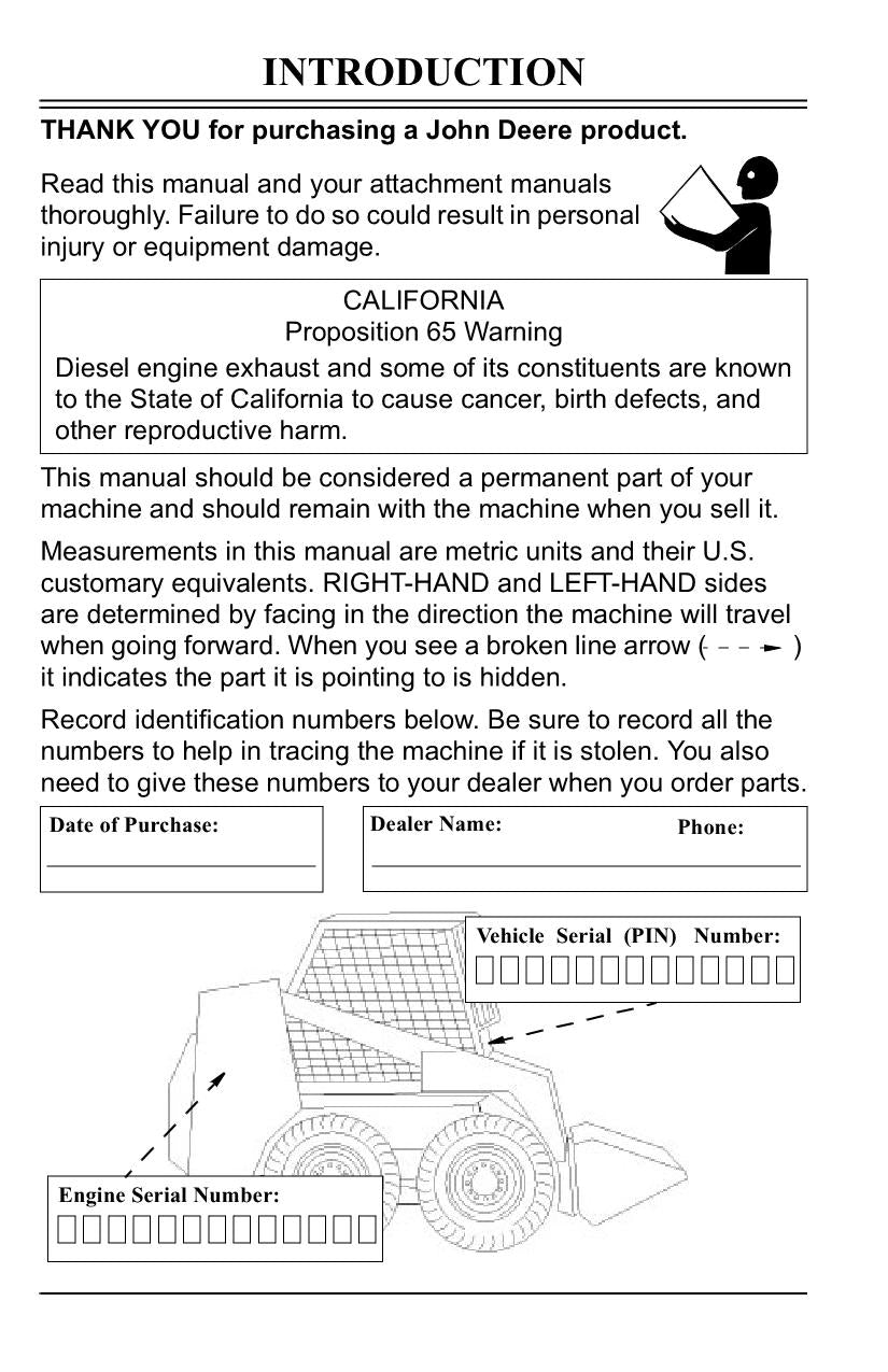 JOHN DEERE 8875 SKID STEER OPERATORS MANUAL #1