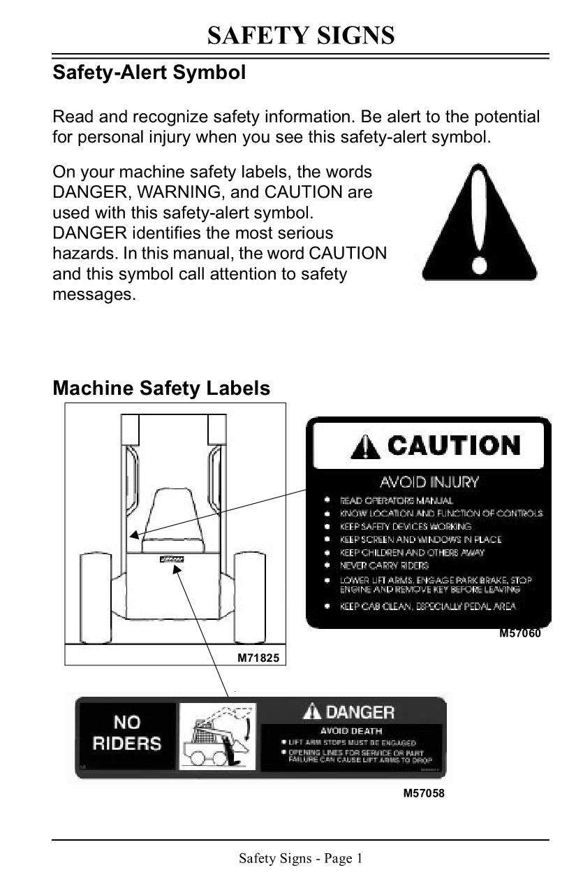 JOHN DEERE 8875 SKID STEER OPERATORS MANUAL #1