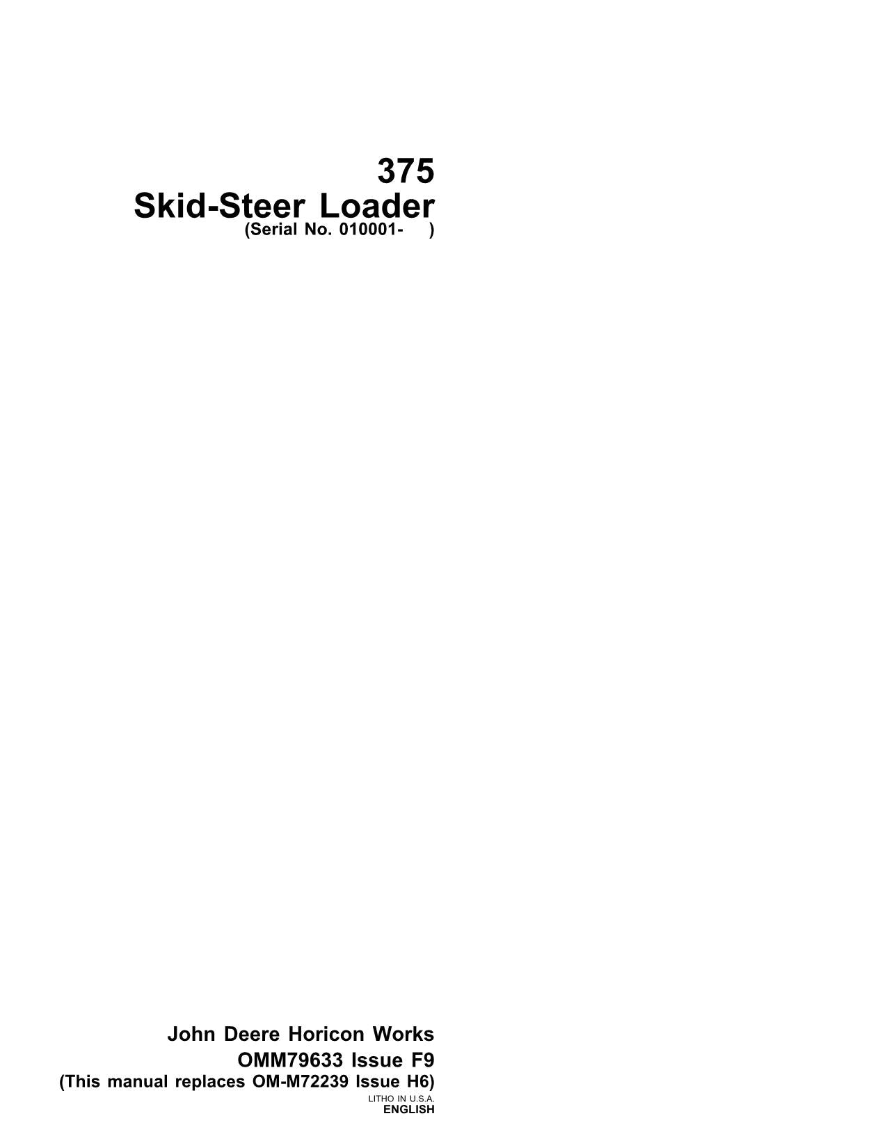 JOHN DEERE 375 SKID STEER OPERATORS MANUAL