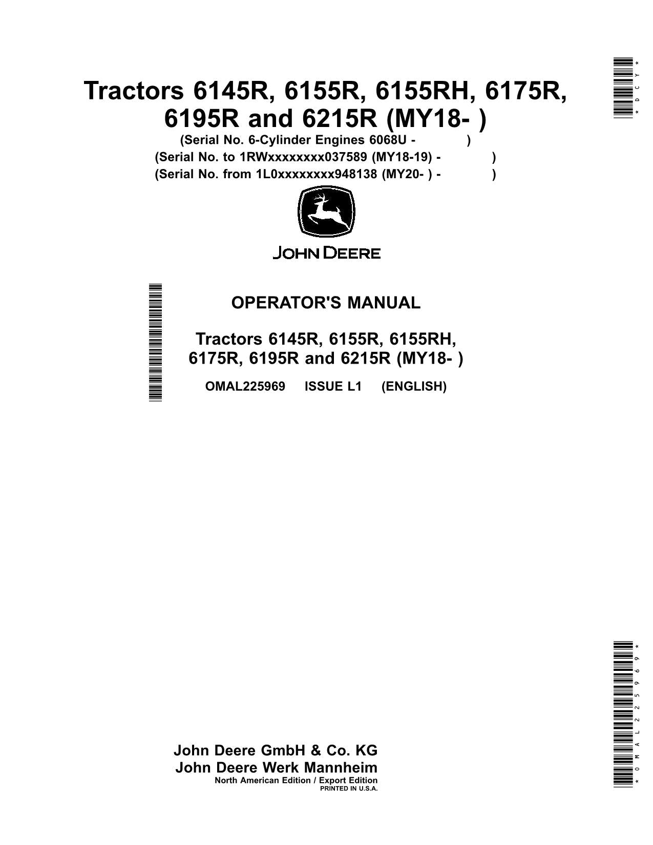 MANUEL D'UTILISATION DU TRACTEUR JOHN DEERE 6145R 6155R 6155RH 6175R 6195R 6215R