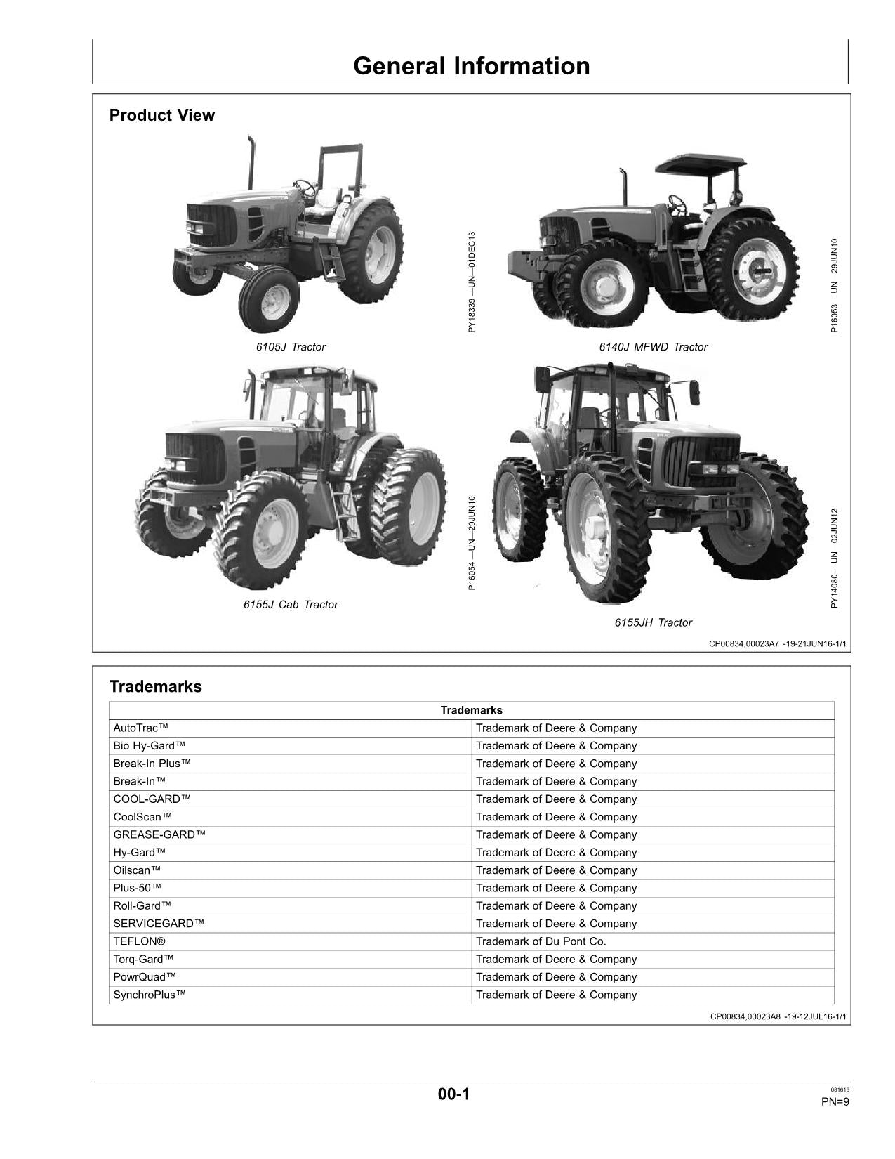 JOHN DEERE 6105J 6140J 6140JH 6155J 6155JH TRAKTOR-BETRIEBSHANDBUCH Nr. 1