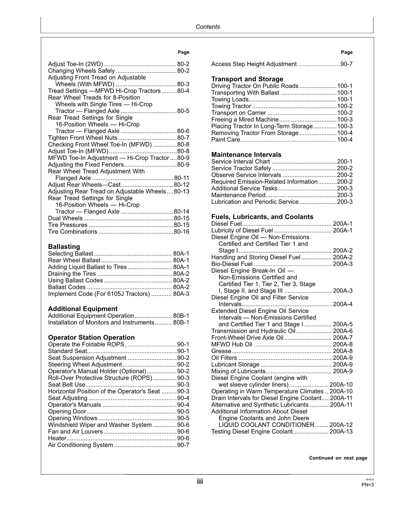 JOHN DEERE 6105J 6140J 6140JH 6155J 6155JH TRAKTOR-BETRIEBSHANDBUCH Nr. 1