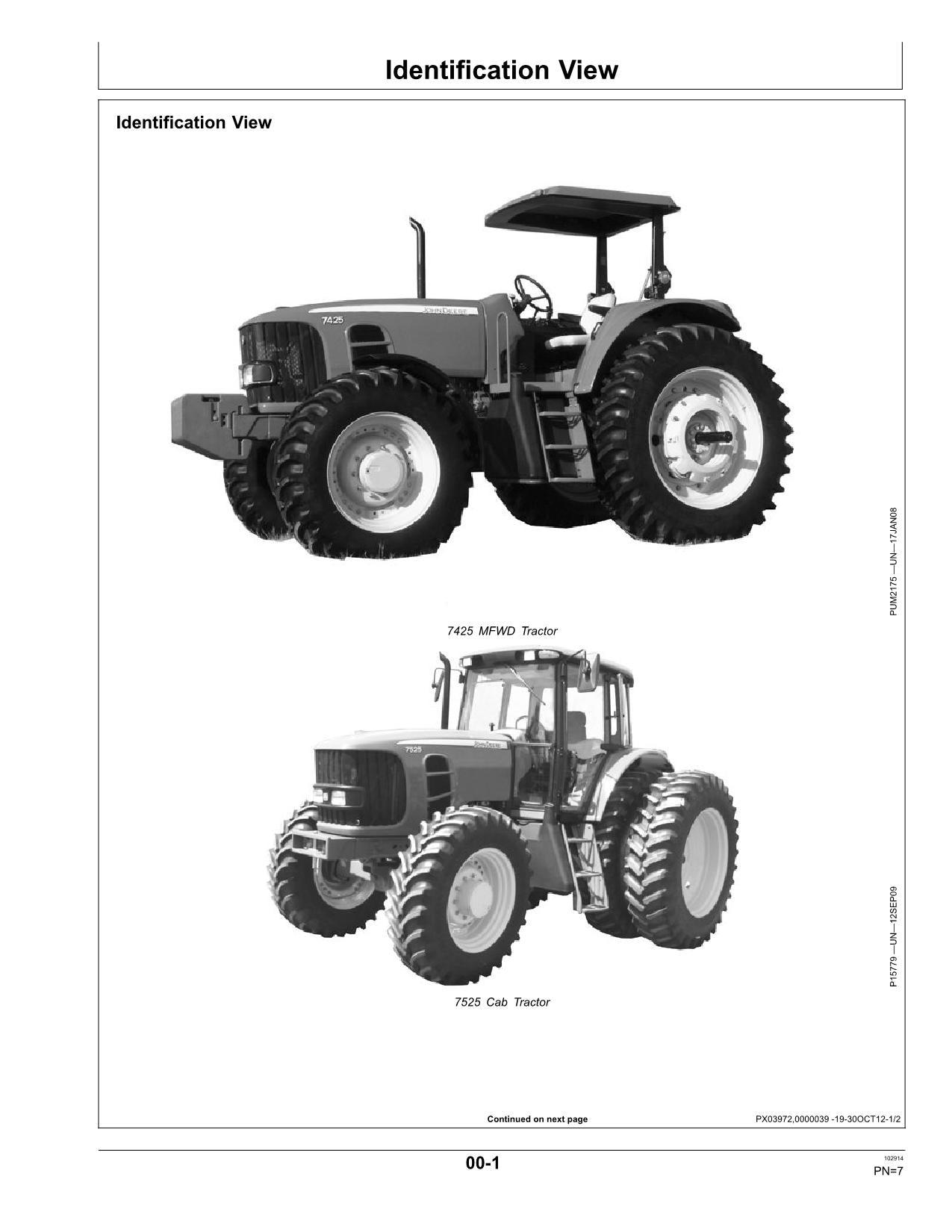 JOHN DEERE 7425 7525 TRAKTOR-BETRIEBSHANDBUCH Nr. 1