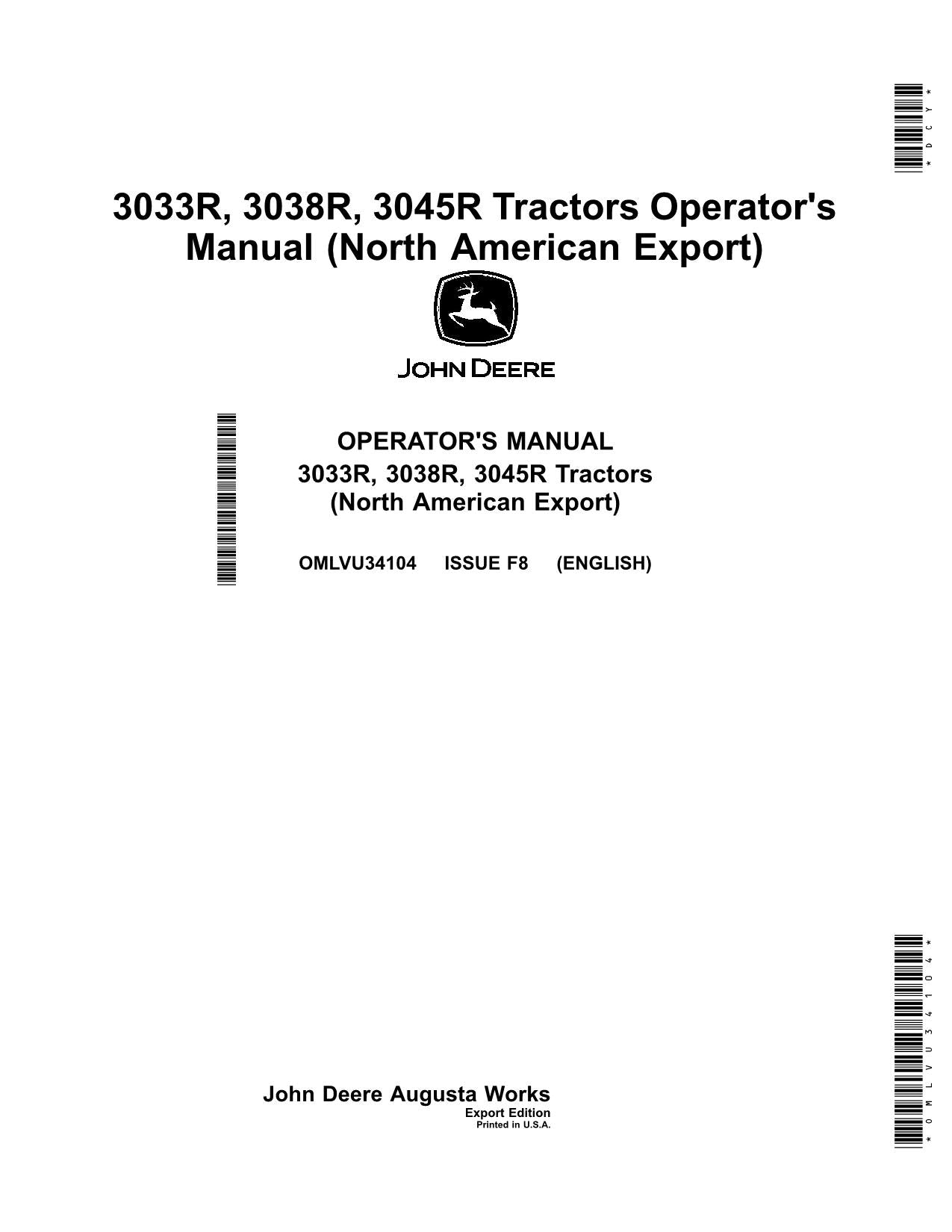 JOHN DEERE 3033R 3038R 3045R TRAKTOR-BETRIEBSHANDBUCH Nr. 2