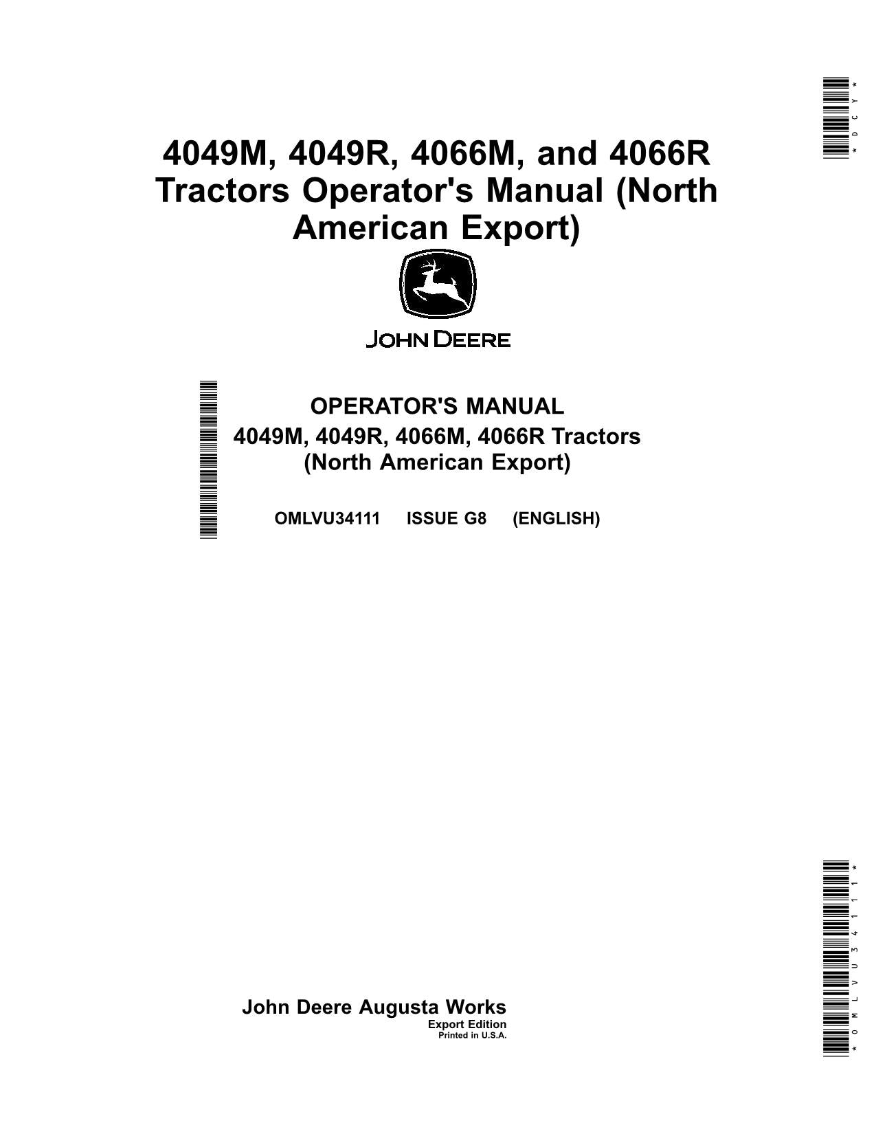 JOHN DEERE 4049M 4049R 4066M 4066R TRACTOR OPERATORS MANUAL #3