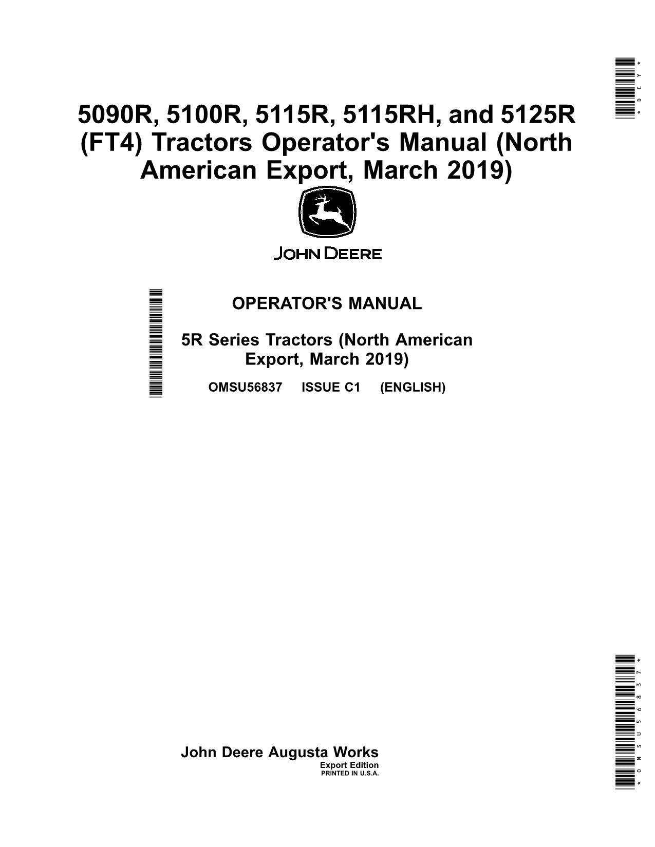 JOHN DEERE 5090R 5100R 5115R 5115RH 5125R TRACTOR OPERATORS MANUAL #1