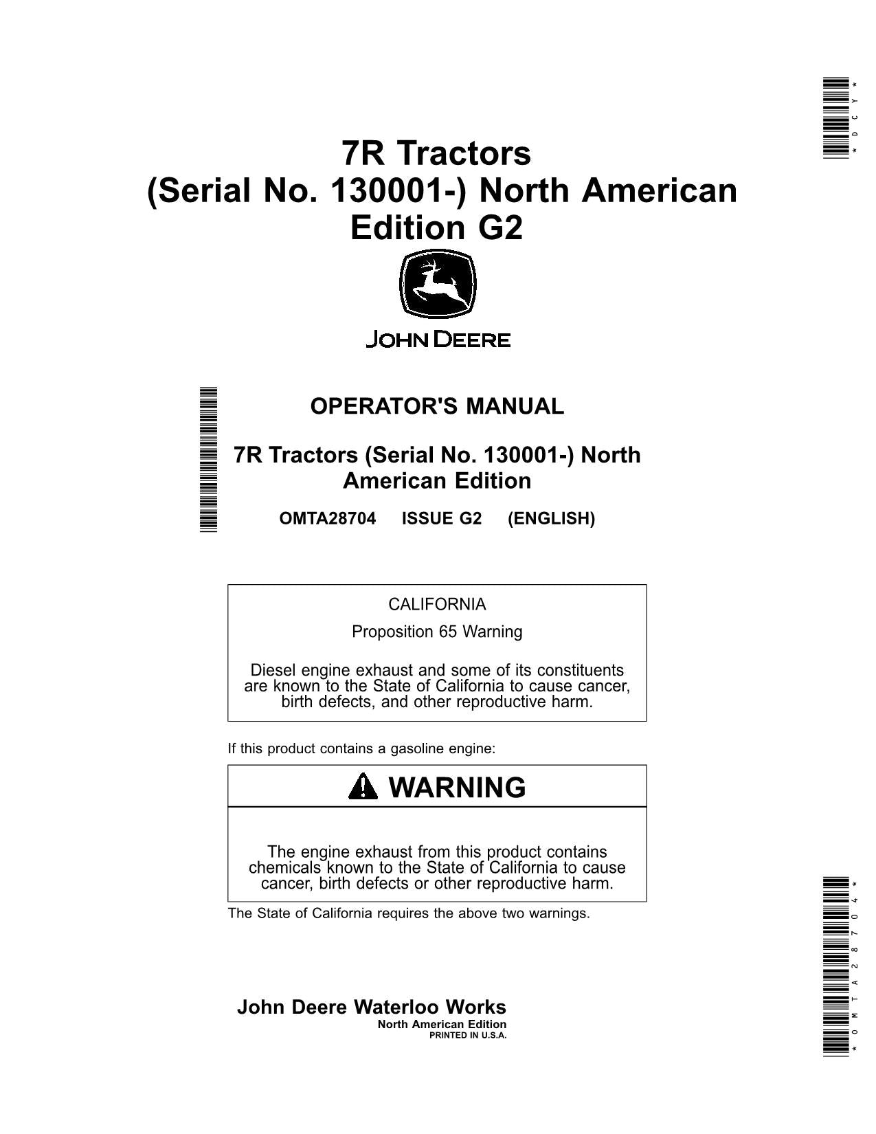 JOHN DEERE 7R 310 210 350 250 330 230 290 270 TRACTOR OPERATORS MANUAL