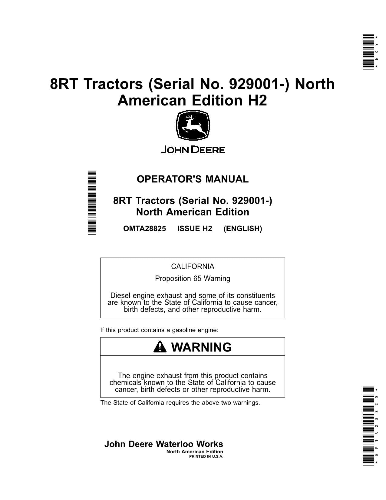 JOHN DEERE 8RT 340 410 310 370 TRACTOR OPERATORS MANUAL #3