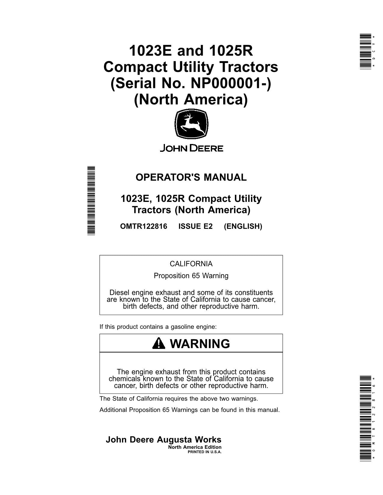 JOHN DEERE 1025R 1023E TRAKTOR-BETRIEBSHANDBUCH Nr. 1