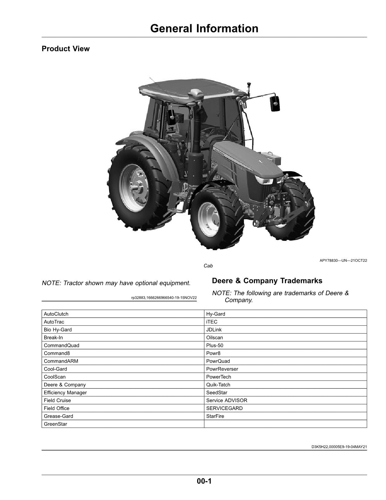 JOHN DEERE 5120M 5130M 5095M 5105M TRAKTOR-BETRIEBSHANDBUCH Nr. 2