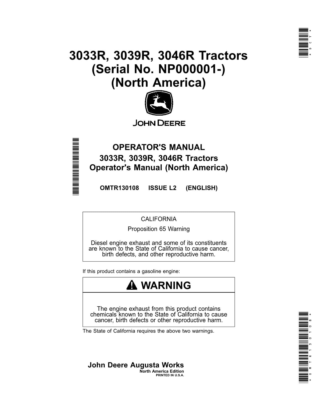 JOHN DEERE 3033R 3046R 3039R TRAKTOR-BETRIEBSHANDBUCH Nr. 2