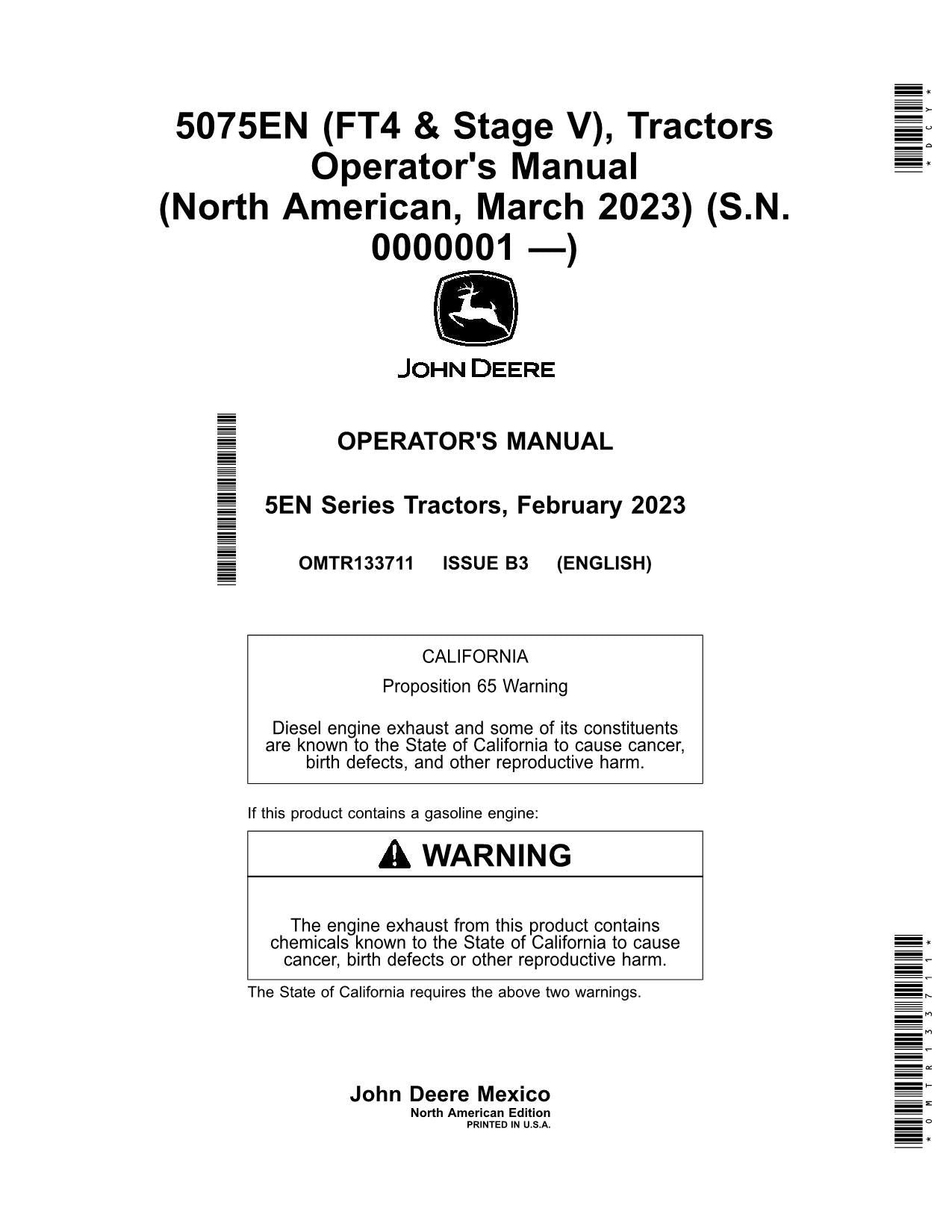 JOHN DEERE 5075EN TRAKTOR-BETRIEBSHANDBUCH