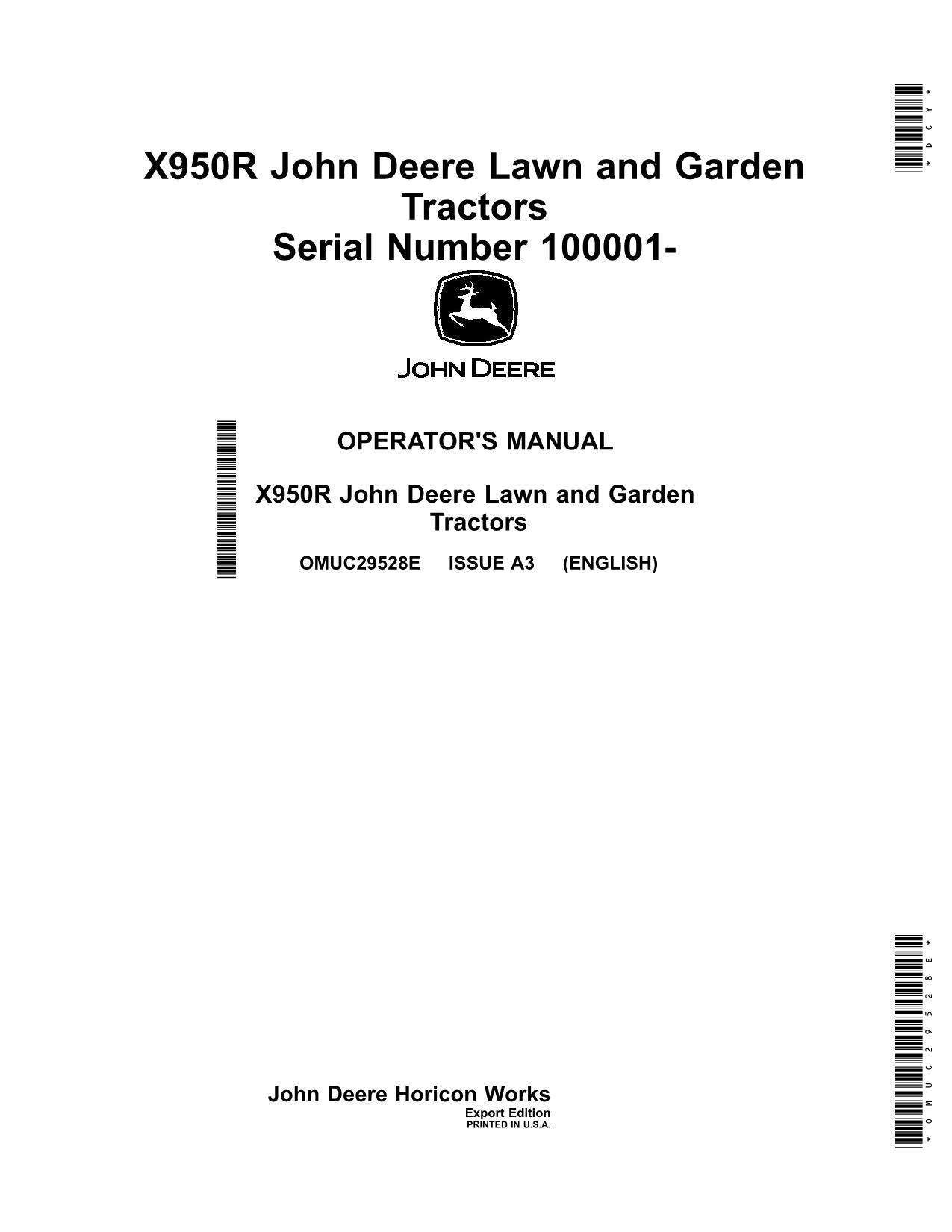 JOHN DEERE X950R TRACTOR OPERATORS MANUAL #9