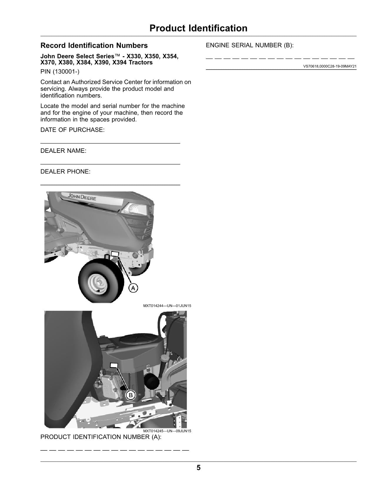 JOHN DEERE X330 X350 X354 X370 X380 X384 X390 X394 TRAKTOR-BETRIEBSHANDBUCH NR. 3