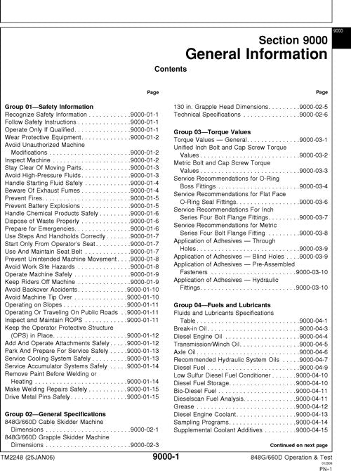 JOHN DEERE 848G 660D SKIDDER OPERATION TEST SERVICE MANUAL