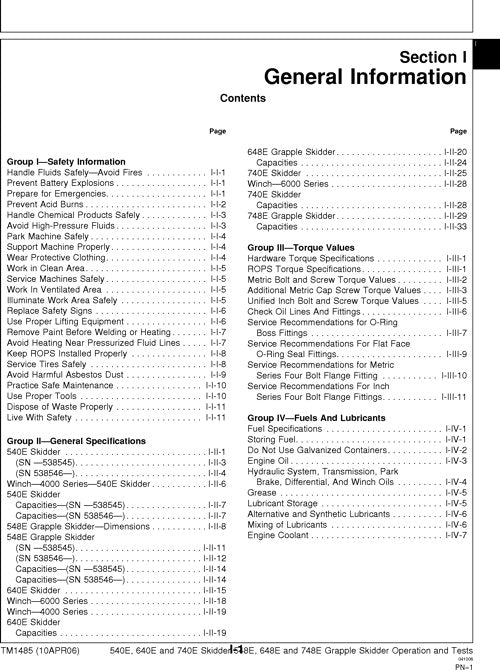 JOHN DEERE 540E 640E 740E 548E SKIDDER-BETRIEBSTEST-SERVICEHANDBUCH