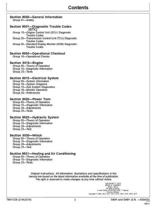 JOHN DEERE 540H 548H SKIDDER OPERATION TEST SERVICE MANUAL #1