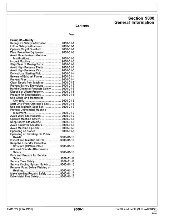 JOHN DEERE 540H 548H SKIDDER OPERATION TEST SERVICE MANUAL #1