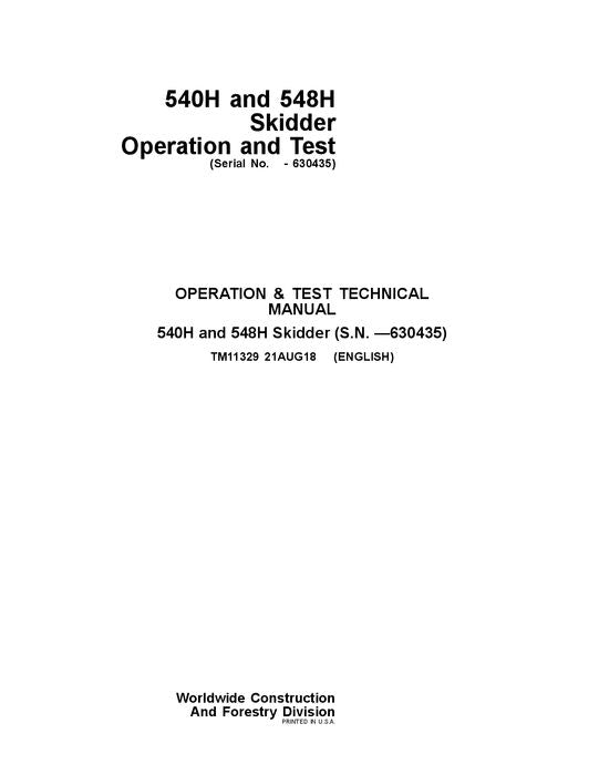 JOHN DEERE 540H 548H SKIDDER OPERATION TEST SERVICE MANUAL #1