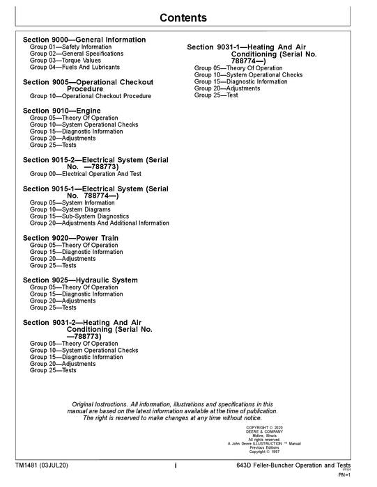 JOHN DEERE 643D SKIDDER OPERATION TEST SERVICE MANUAL