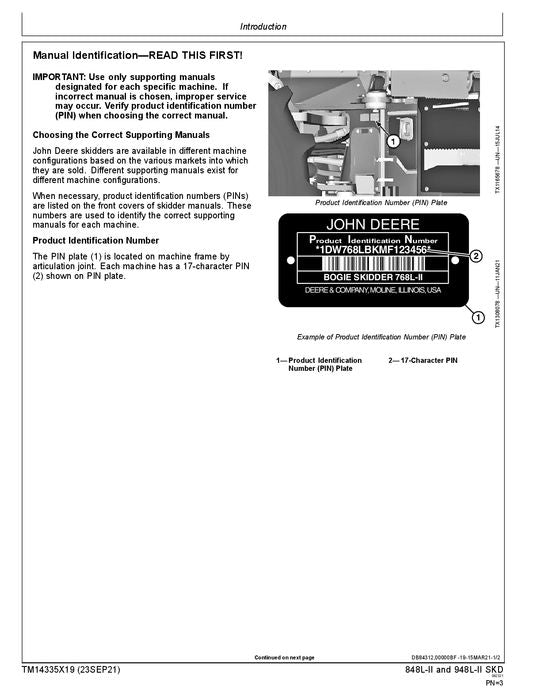 MANUEL D'ENTRETIEN ET D'ESSAI DE FONCTIONNEMENT DU DÉBUSQUEUR JOHN DEERE 848L-II 948L-II #1