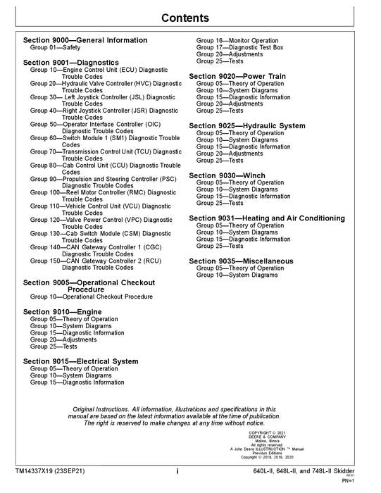 JOHN DEERE 640L-II 648L-II 748L-II SKIDDER OPERATION TEST SERVICE MANUAL