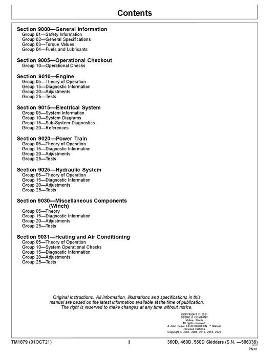 JOHN DEERE 560D 460D 360D SKIDDER OPERATION TEST SERVICE MANUAL