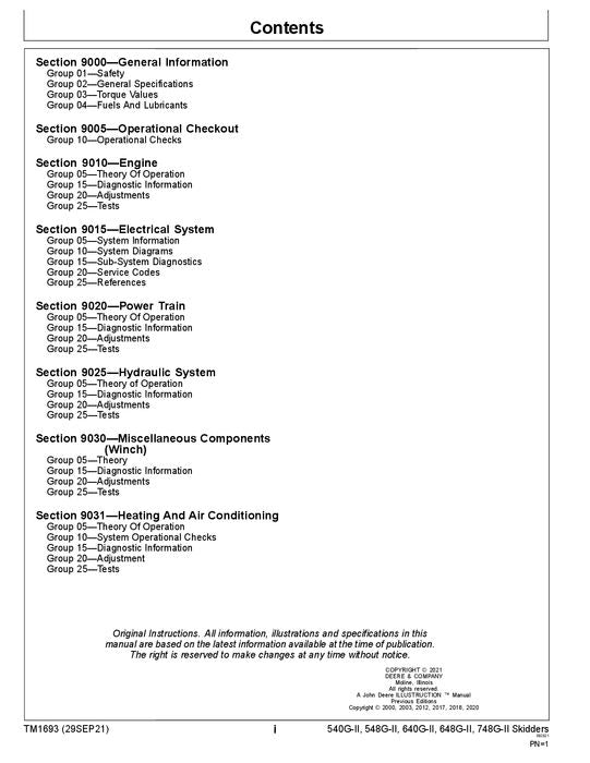 JOHN DEERE 540GII 548GII 640GII SKIDDER OPERATION TEST SERVICE MANUAL