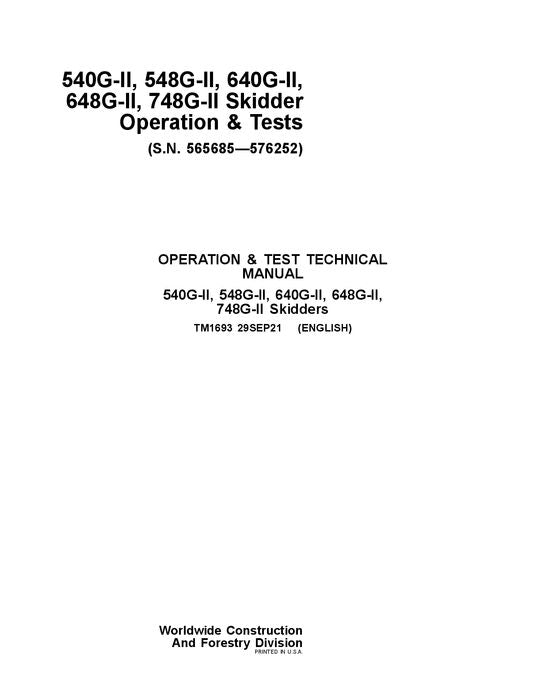 JOHN DEERE 648GII 748GII SKIDDER-BETRIEBSTEST-SERVICEHANDBUCH