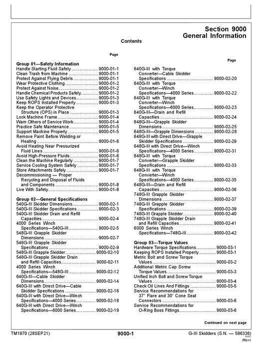 JOHN DEERE 540G 640G 548G 648G III SKIDDER OPERATION TEST SERVICE MANUAL