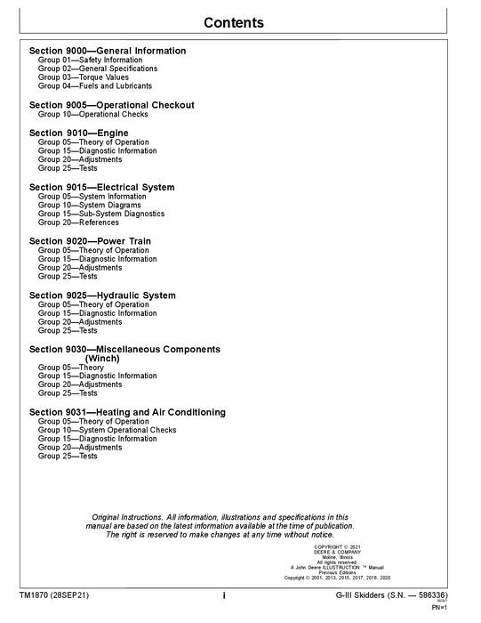 JOHN DEERE 540G 640G 548G 648G III SKIDDER OPERATION TEST SERVICE MANUAL