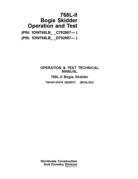 JOHN DEERE 768L-II 748L-II SKIDDER OPERATION TEST SERVICE MANUAL