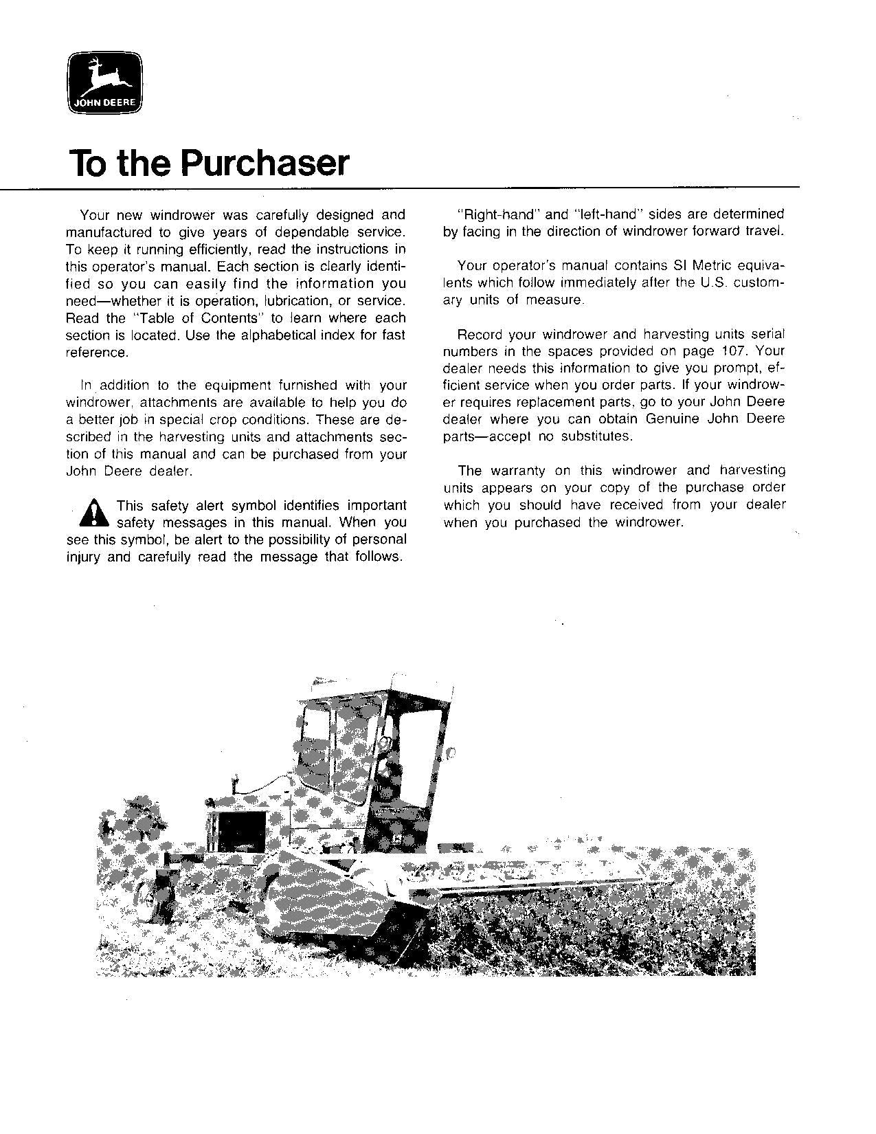 JOHN DEERE 2250 2270 220 WINDROWER OPERATORS MANUAL #1