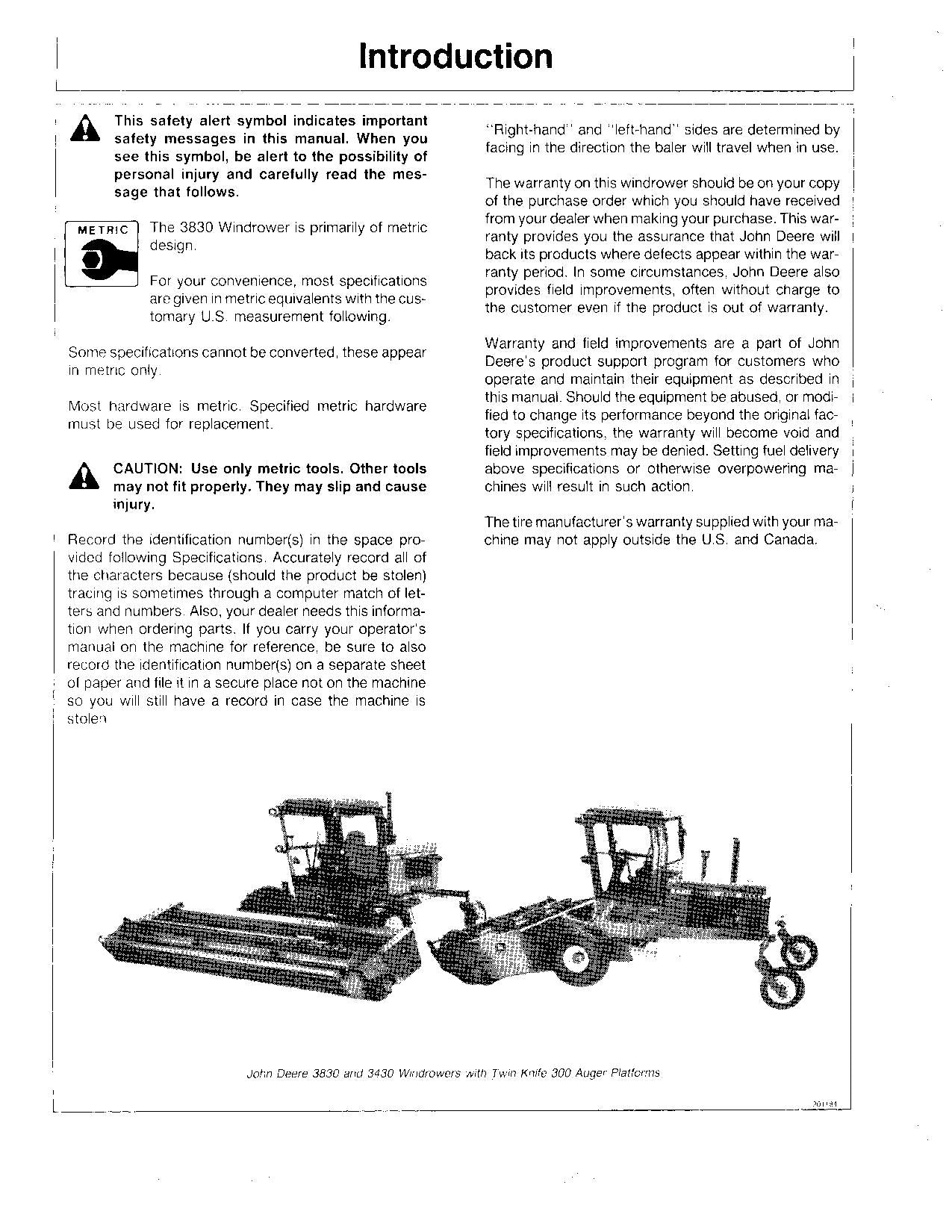 JOHN DEERE 3430 3830 WINDROWER OPERATORS MANUAL #1