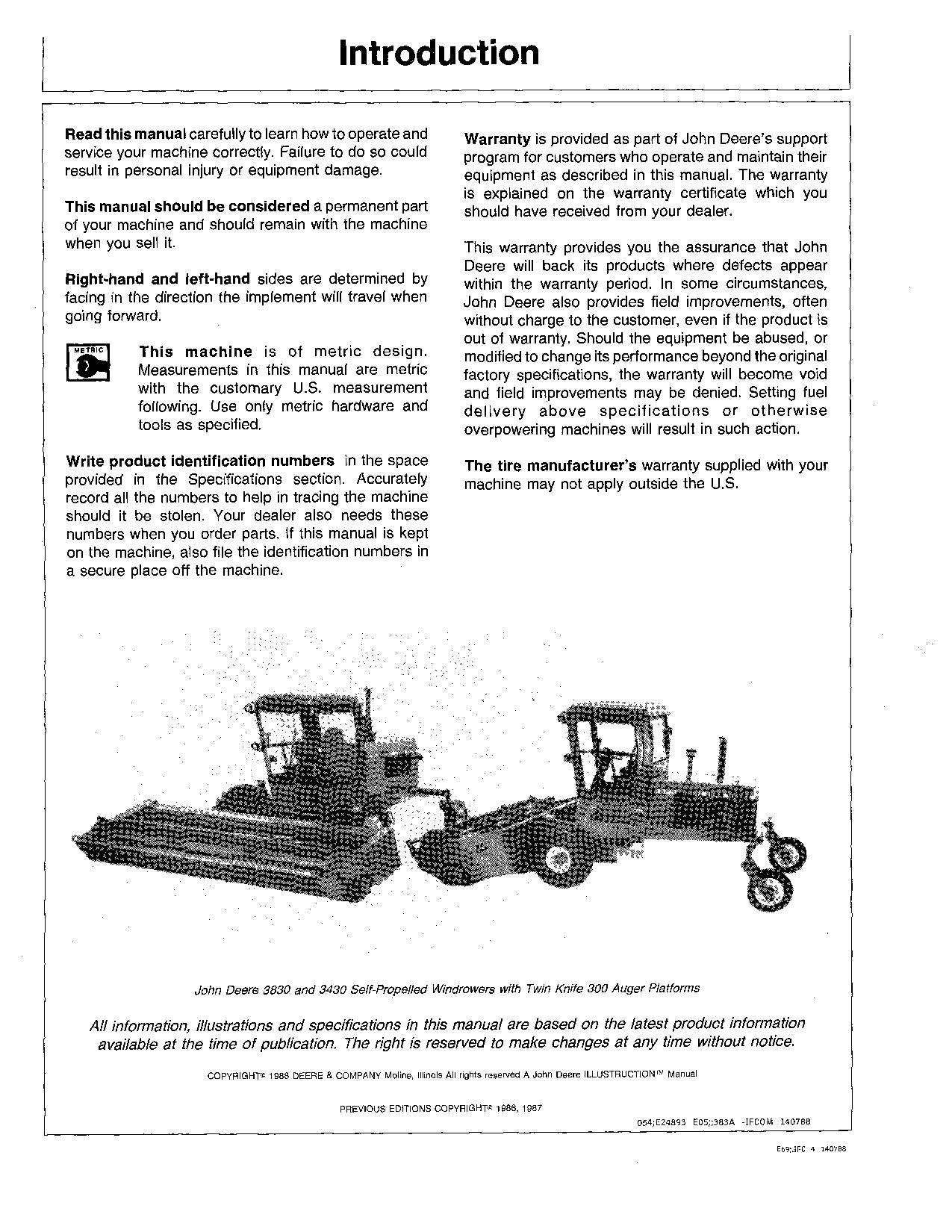 JOHN DEERE 3430 3830 WINDROWER OPERATORS MANUAL #2