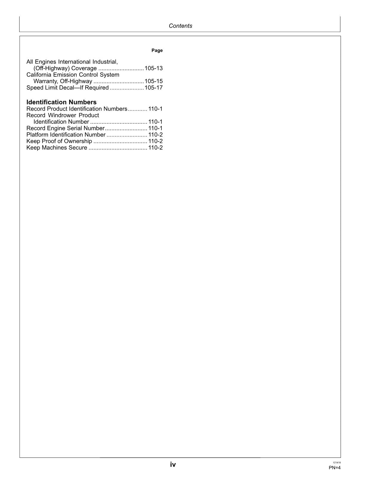 JOHN DEERE W110 WINDROWER OPERATORS MANUAL #1