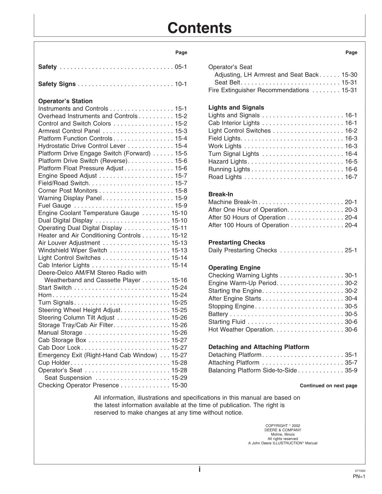 JOHN DEERE 4895 WINDROWER OPERATORS MANUAL #2