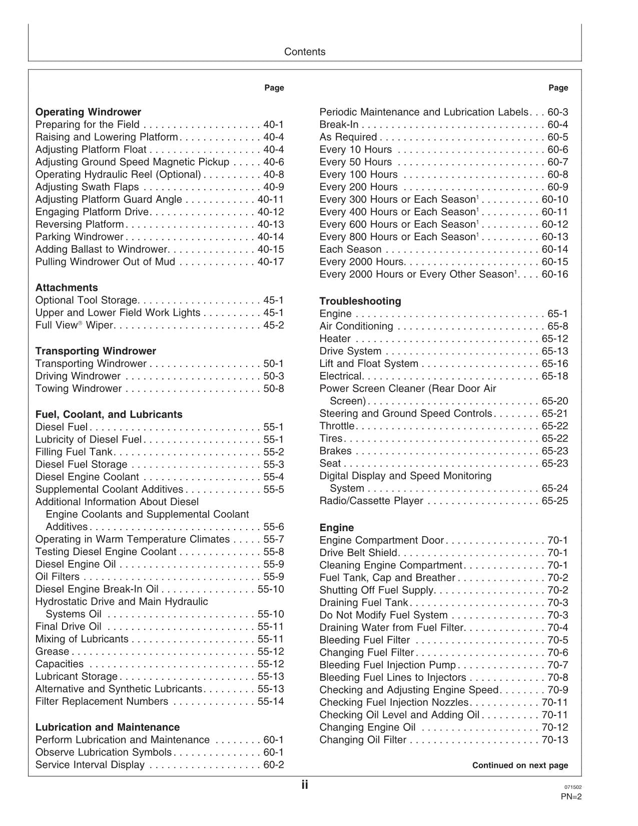 JOHN DEERE 4895 WINDROWER OPERATORS MANUAL #2