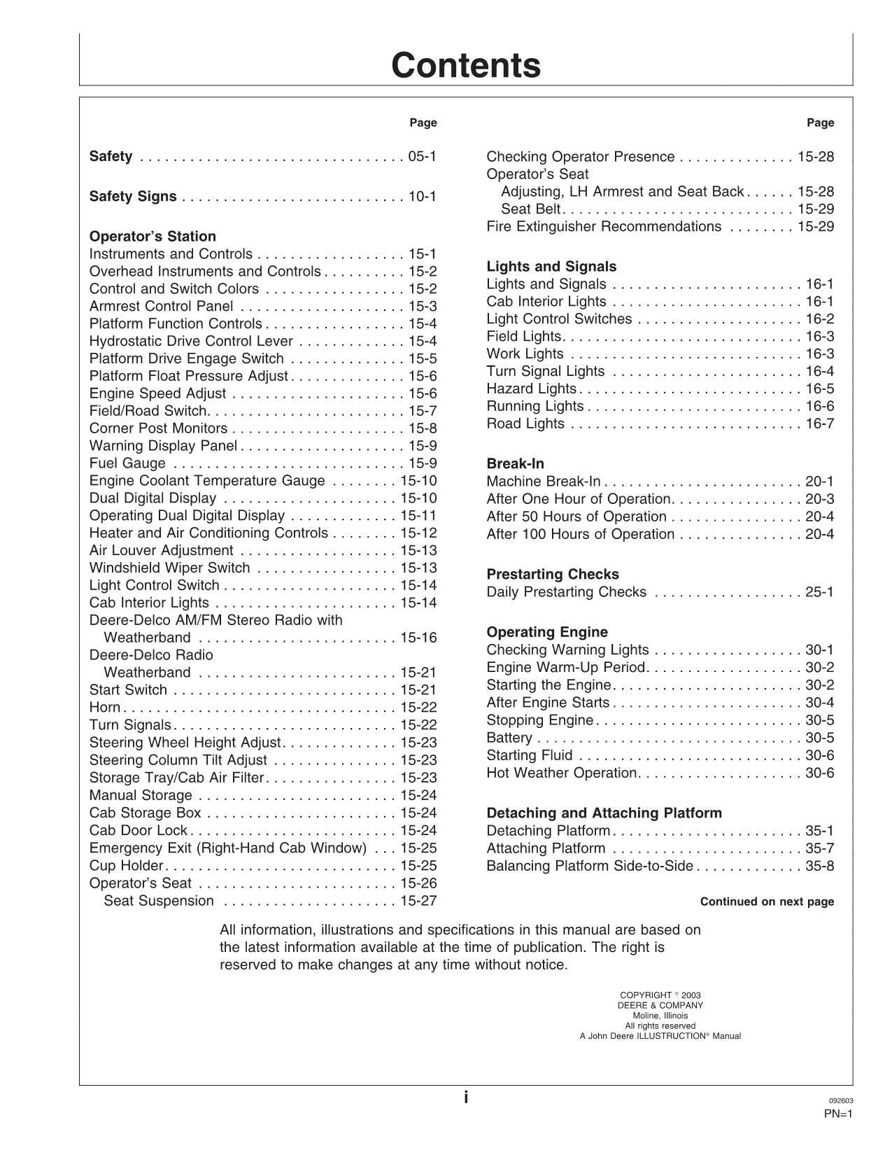 JOHN DEERE 4995 WINDROWER OPERATORS MANUAL #2