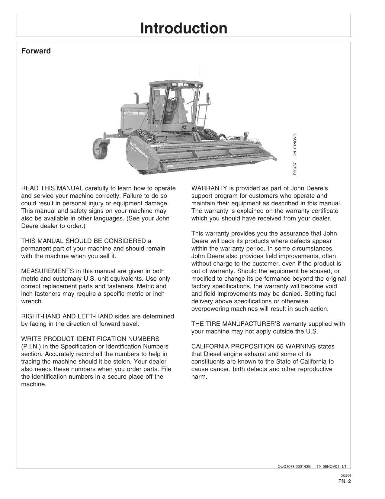 JOHN DEERE 4895 WINDROWER OPERATORS MANUAL #4