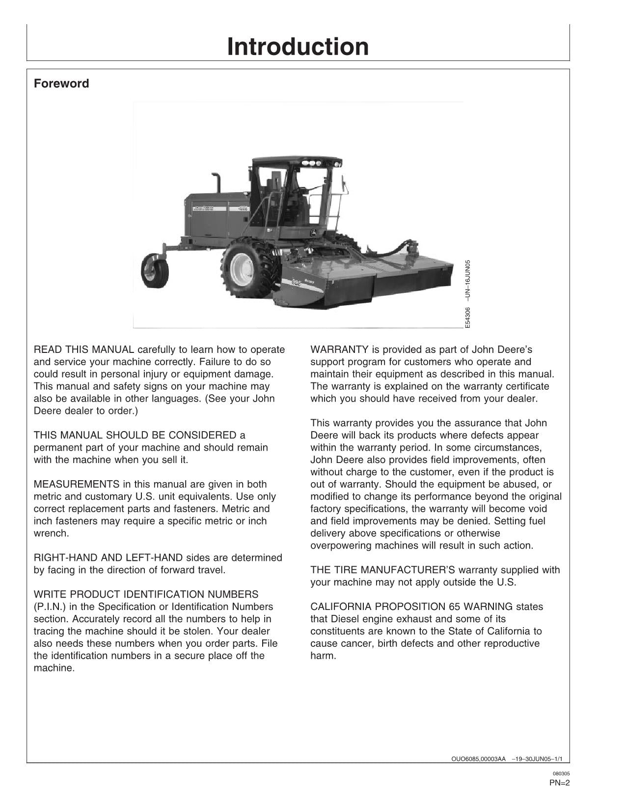 MANUEL D'UTILISATION DE L'ANDAINEUSE JOHN DEERE 4995 #4