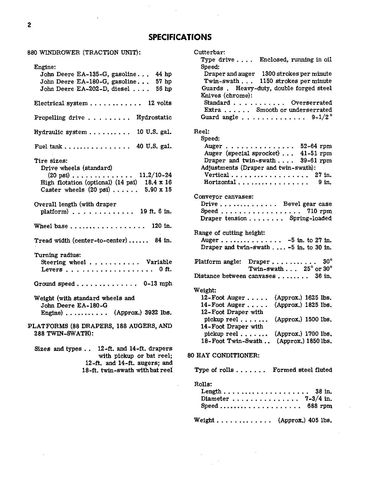 JOHN DEERE 880 WINDROWER OPERATORS MANUAL #1